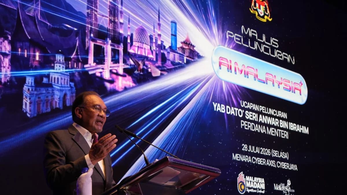 Prime Minister Anwar Ibrahim speaks at the launch of AI Malaysia in Cyberjaya