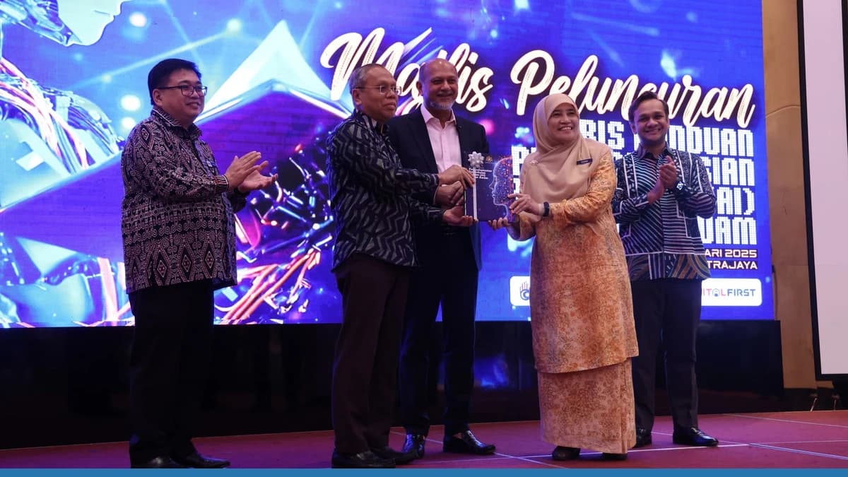 Digital Minister Gobind Singh Deo and officials at the February 2025 public-sector AI guidelines launch