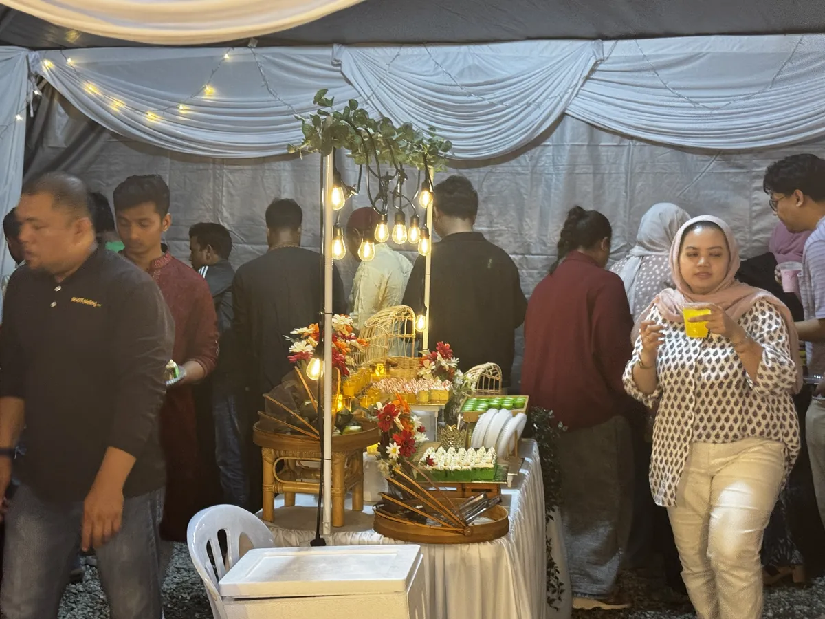 Company dinner at outdoor buffet