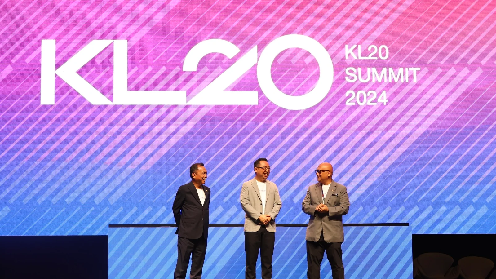 Officials on the KL20 Summit 2024 stage where MOSTI launched MYStartup Single Window