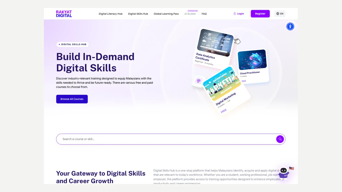 Official Rakyat Digital skills hub introducing on-demand digital skills and the Global Learning Pass