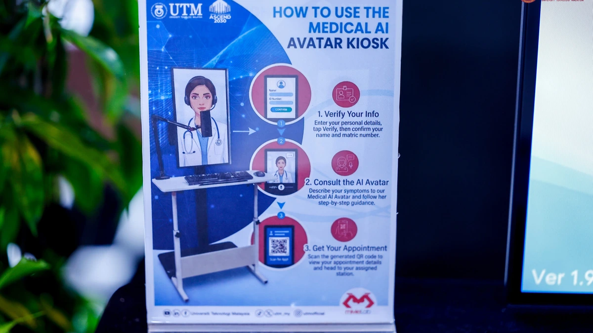 A printed guide on how to use the Medical AI Avatar kiosk, with three numbered steps