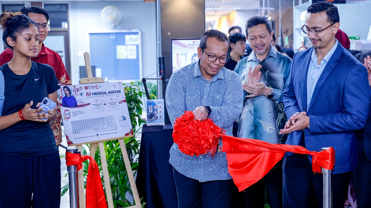 Officials cut a red ribbon at the launch of the AI Medical Avatar at the University Health Centre, UTM Johor Bahru